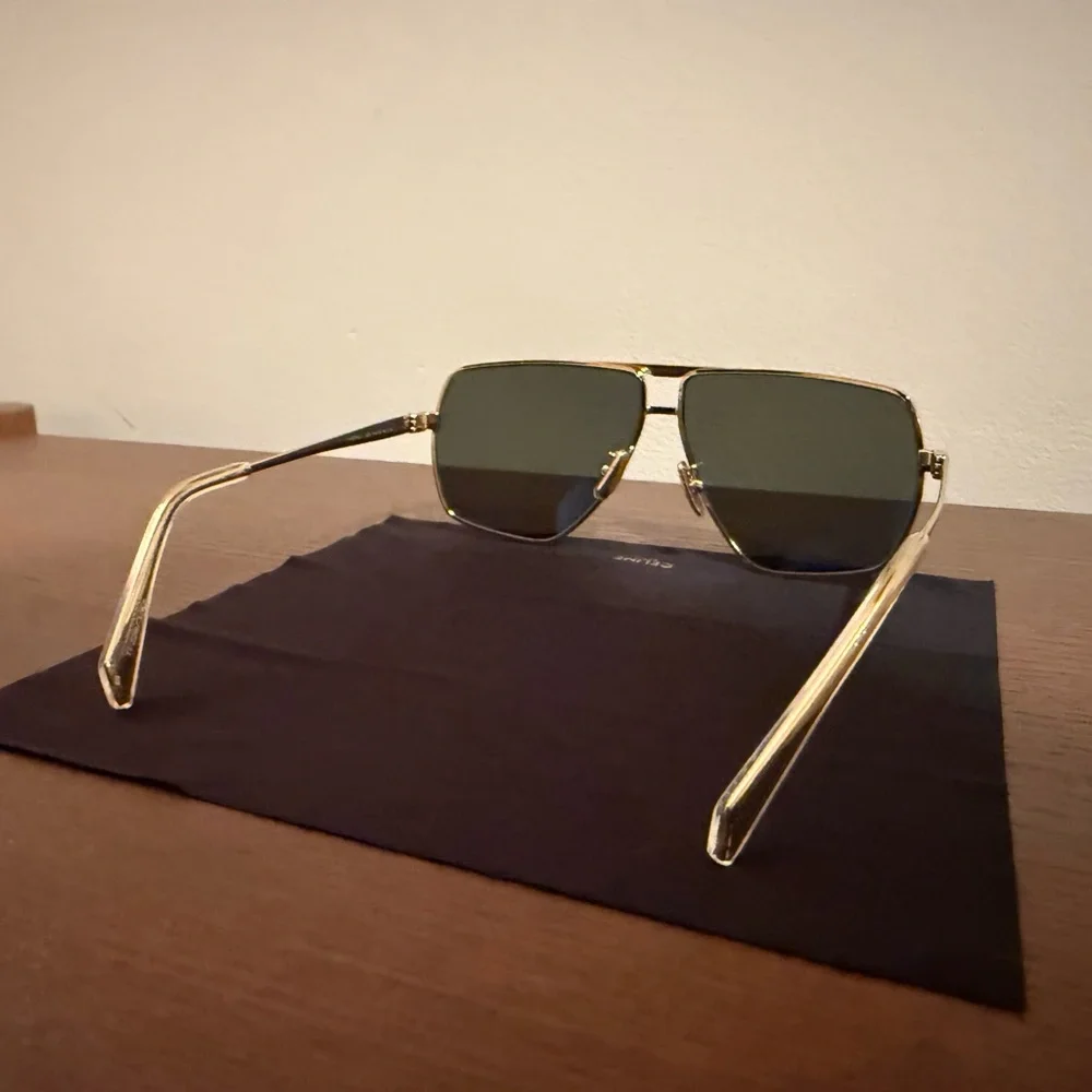 Celine Gold Aviator Sunglasses with Dark Green Lenses